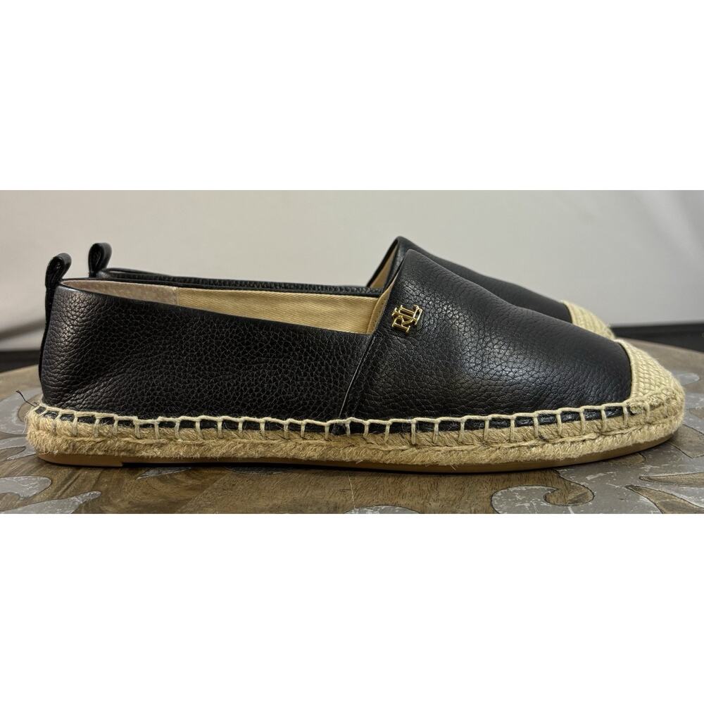 Ralph Lauren Cameryn Women's Black Pebbled Leather Espadrille Size 7